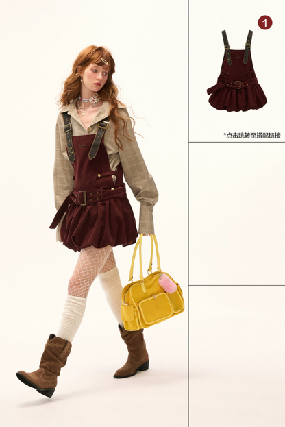 MAMC - Taupe Houndstooth Ring-Belt Shirt