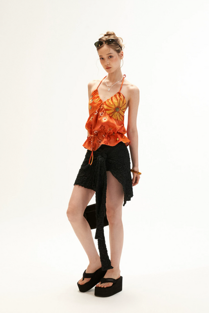 Sunset Bloom Halter Drawstring Top