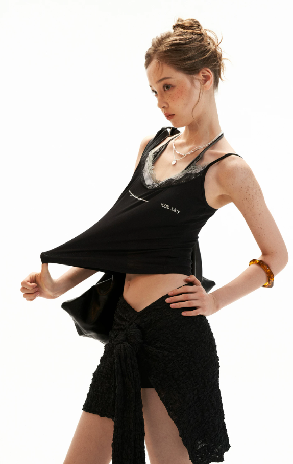 Layered Lace Letter Embroidered Cami Top
