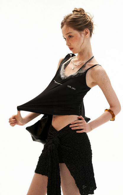 Layered Lace Letter Embroidered Cami Top