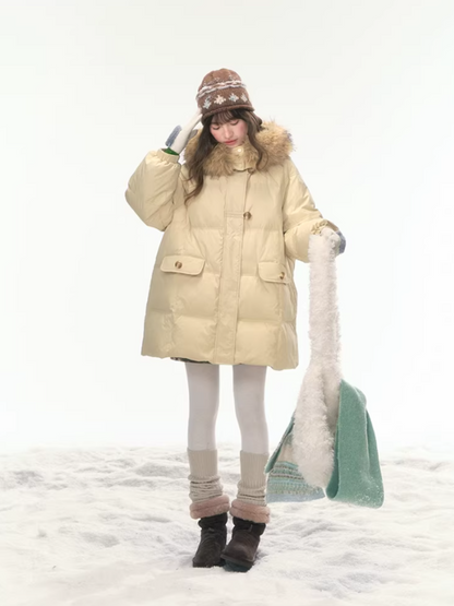 "First Snowfall" Khaki Mid-Length Down Jacket LL2025473