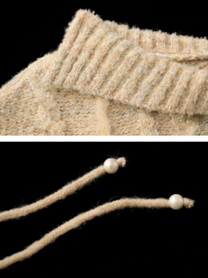 MAMC - Beige Cable Knit Tie-Waist Sweater WE835