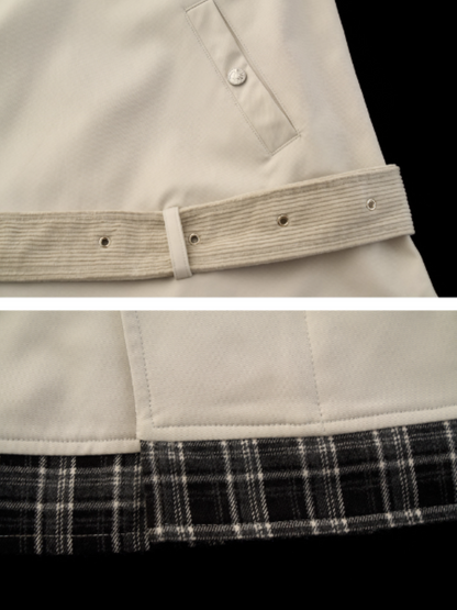 MAMC - Light Gray Corduroy Collar Plaid Patch Jacket WE848