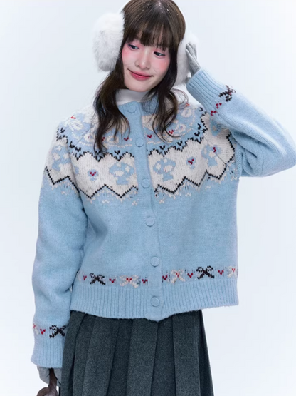 CREAMO2奶油氧气 - Soft Blue Fair Isle Raglan Knit Sweater
