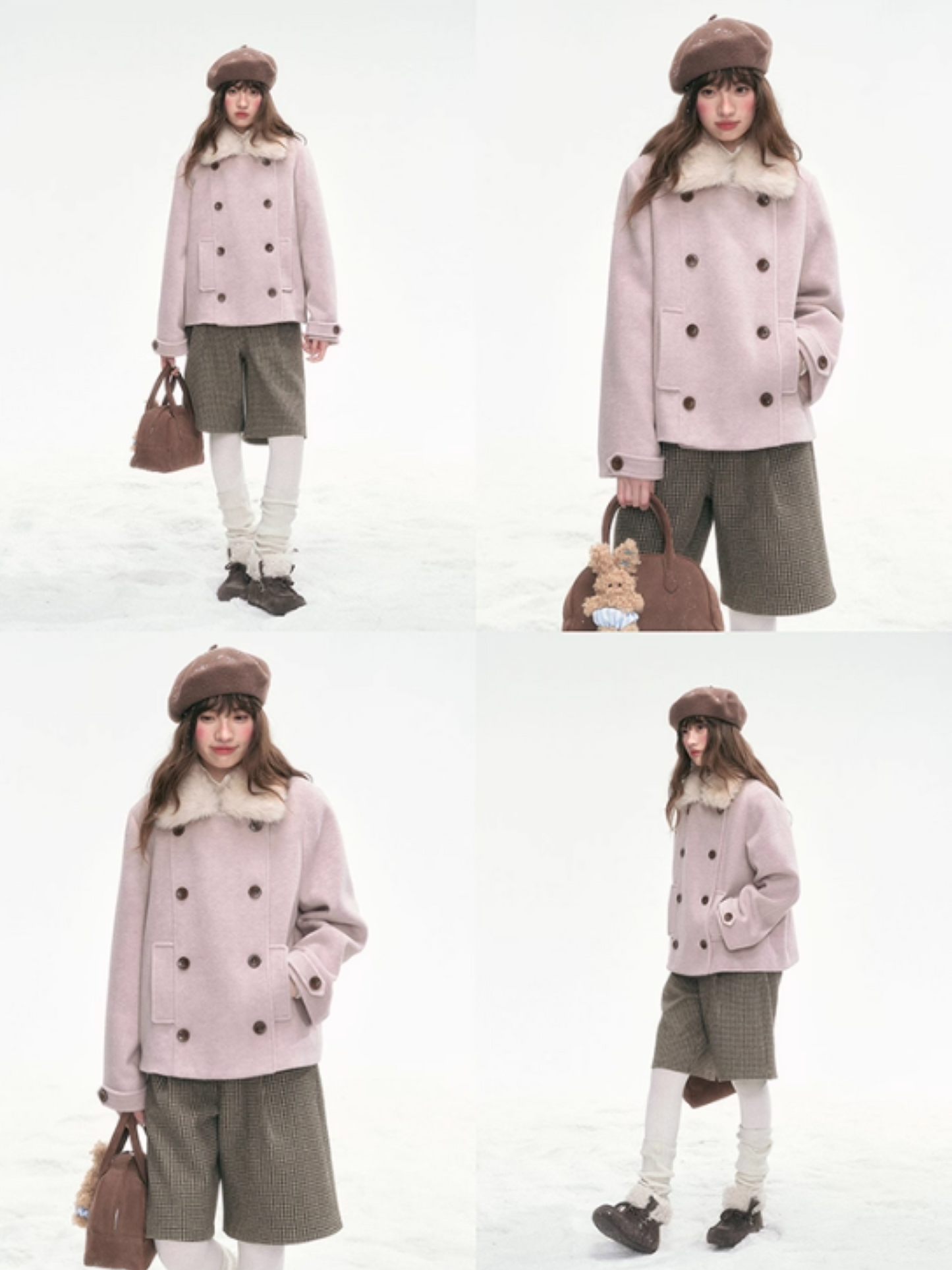 “Pink Letters” Sweet Vintage Double-Breasted Wool-Blend Coat LL2025336