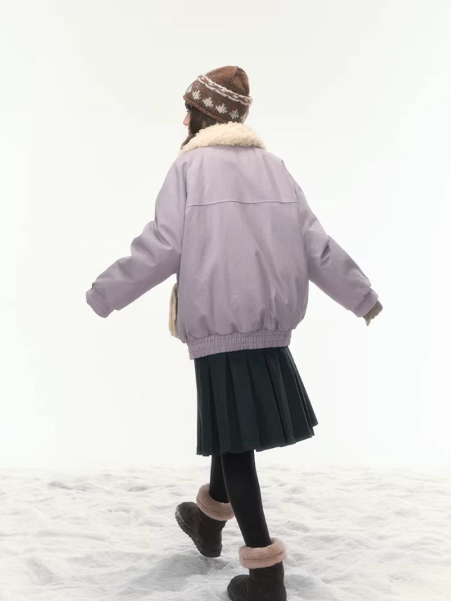 "Misty Lilac" Contrast Fur Collar Utility Down Jacket LL2025457