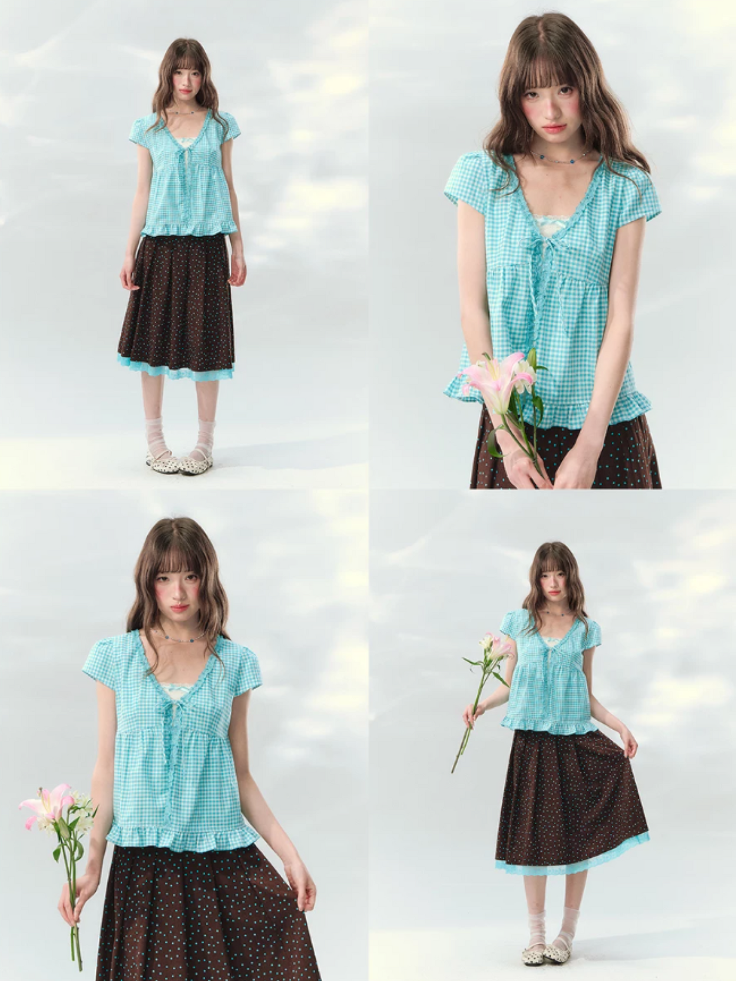 “Sea Salt Letters” Plaid Lace Layered Skirt Set  LL2026168