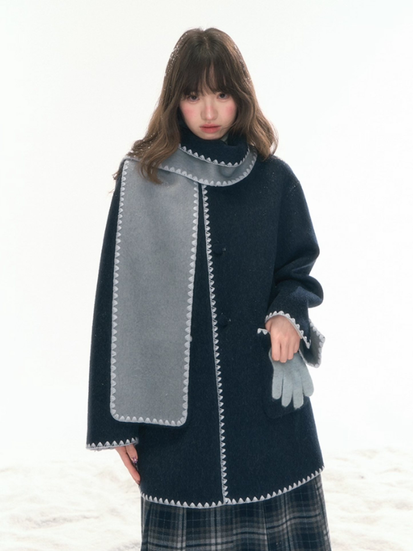 "Morning Verse & Night Poem" Reversible Wool Two-Tone Overcoat - Deep Blue × Light Blue LL2025455
