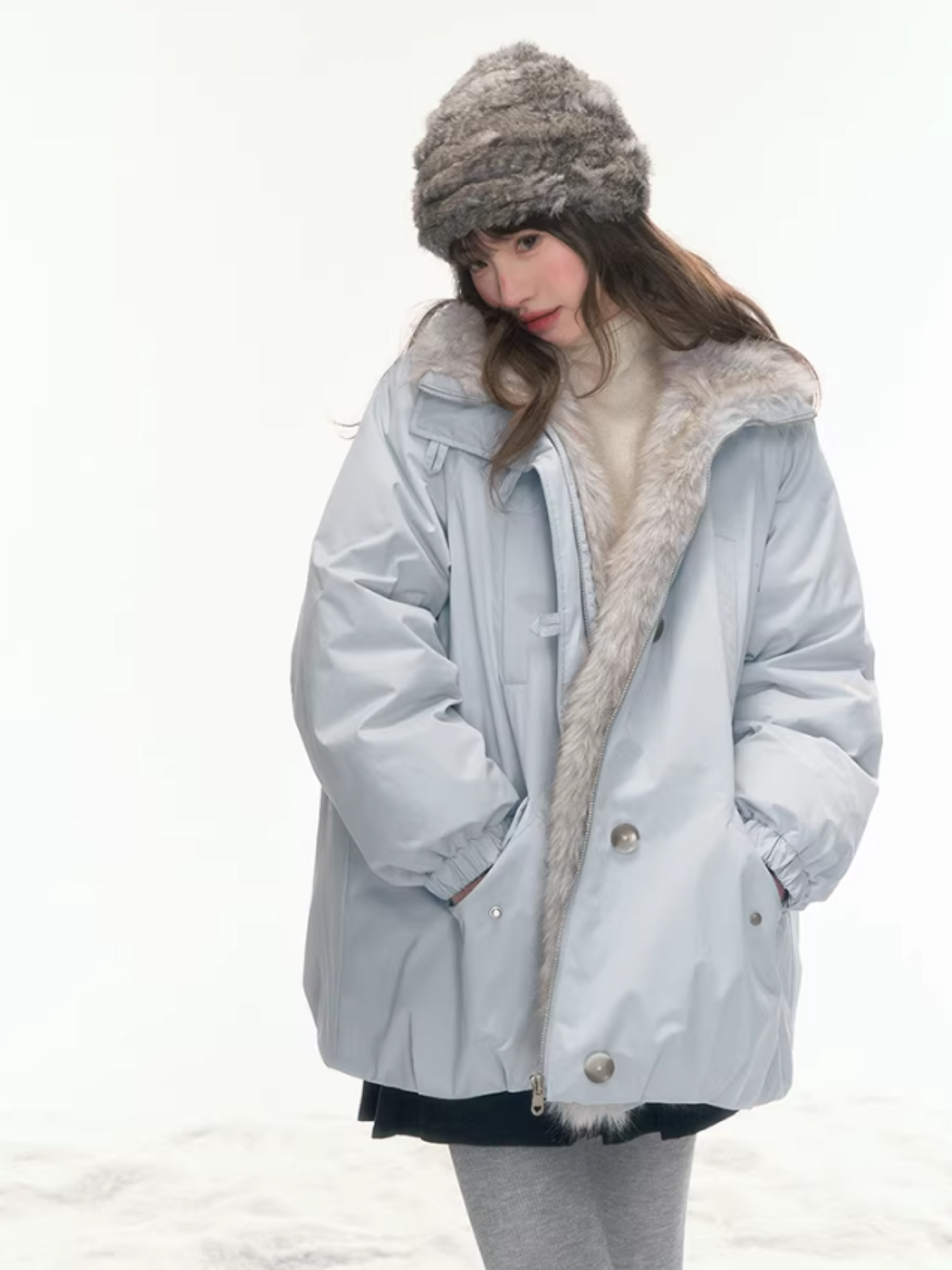 "Soft Sky" Blue Snow Whisper Cocoon Parka Down Jacket LL2025442