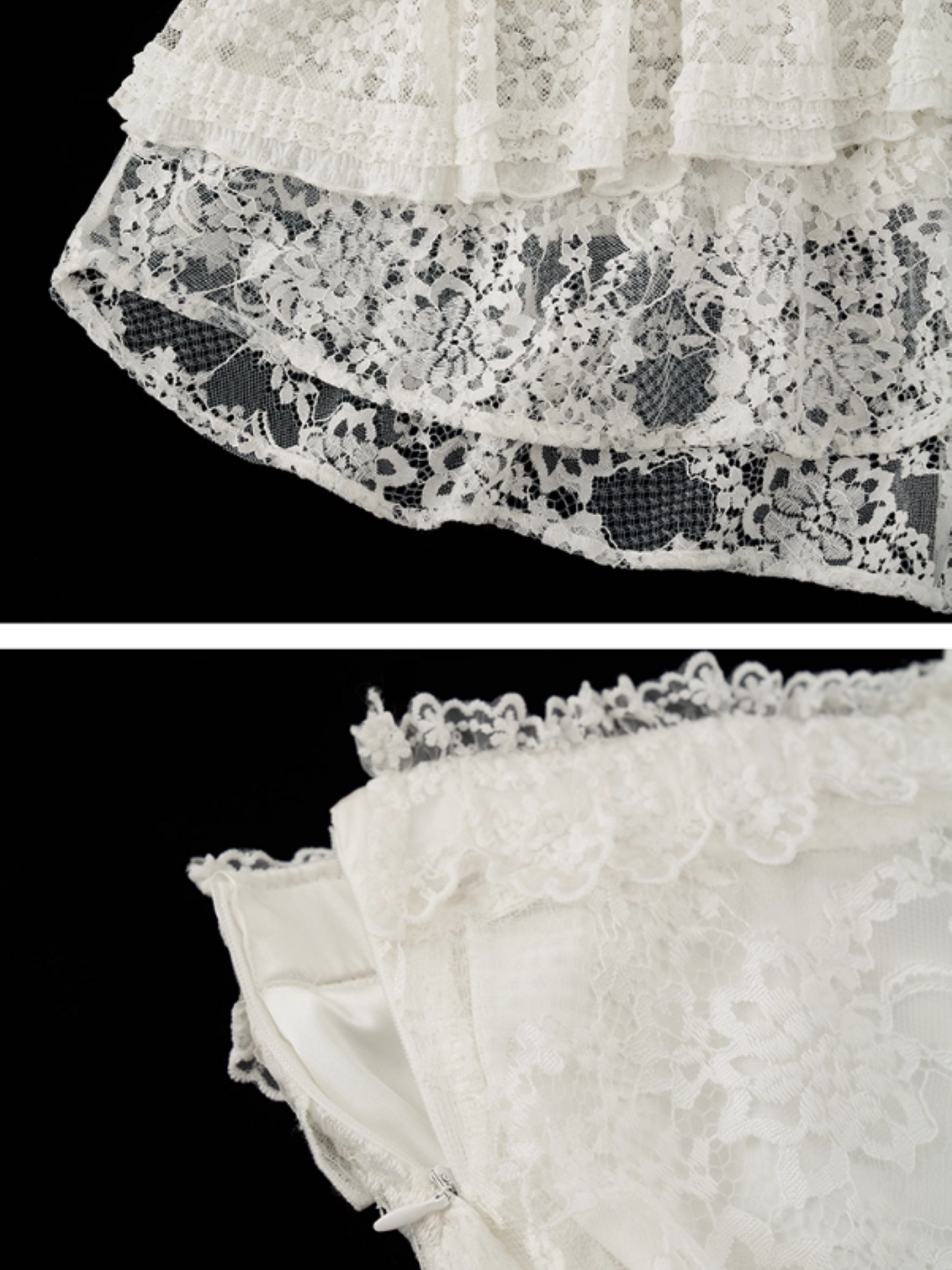 MAMC - White Layered Lace Tulle Midi Skirt WE476