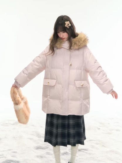"First Snowfall" Sakura Pink Mid-Length Down Jacket LL2025473