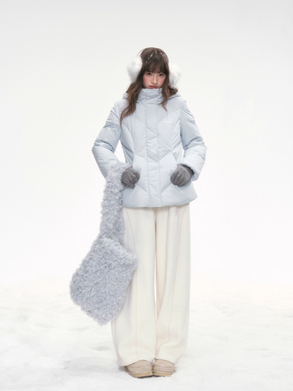 “Snowday Serenade” Powder Blue Waist-Defining Down Jacket LL2025298