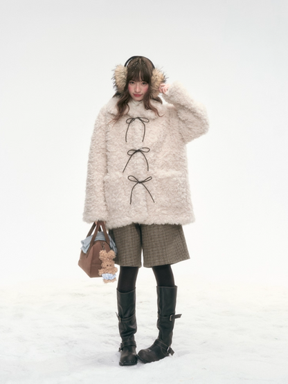 "Cocoa Pudding" Oatmeal Plush Bow Coat LL2025307