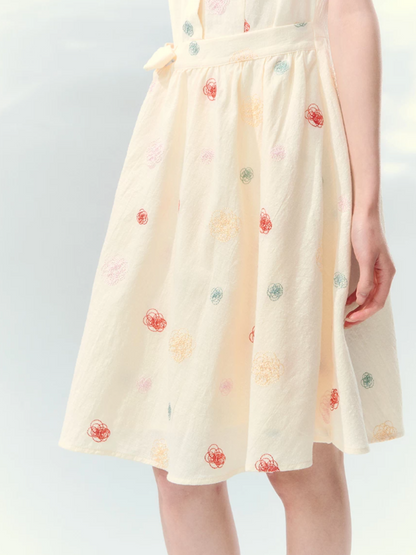 “Twin Bloom Letters” Cream Rose Embroidered Shirt Dress LL2026139