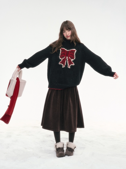"Midnight Charm" Black Bow Knit Sweater LL2025311