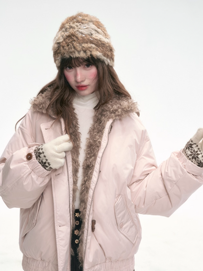 "Cotton Candy Curl" Champagne Pink Short Down Jacket LL2025316