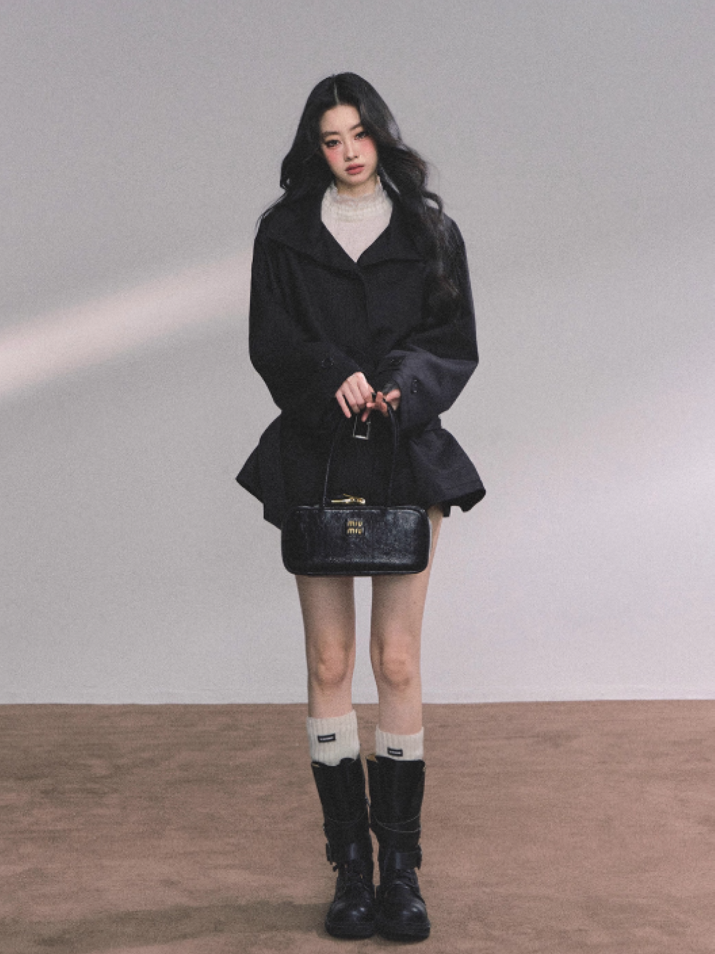 少也眼 Sydney Holiday French Hepburn Style Trench Coat (Black)