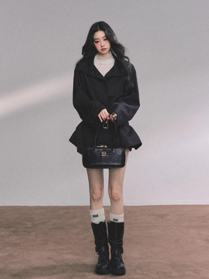 少也眼 Sydney Holiday French Hepburn Style Trench Coat (Black)