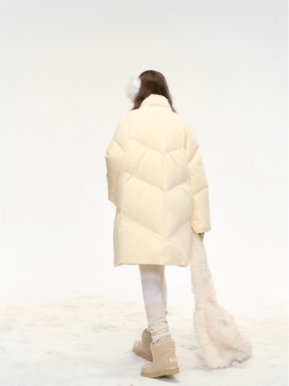 "Honey Glow" Soft Cream Mid-Length Down Jacket SJ2025331
