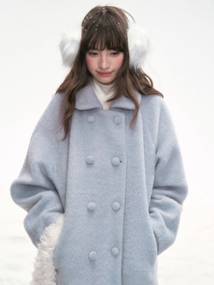 "Winter Ritual" Blue Wool Blend Double-Breasted Coat LL2025300