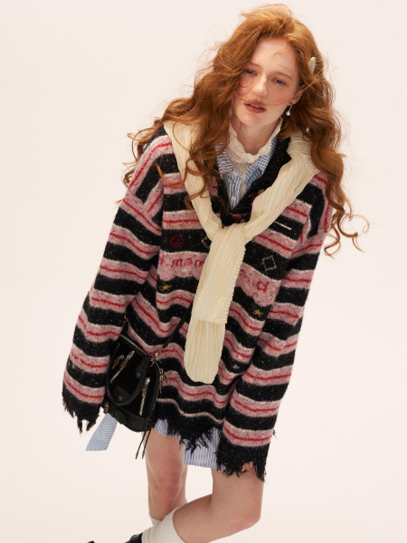 MAMC - Star Stripe Polo Knit Sweater WE768 - PINK