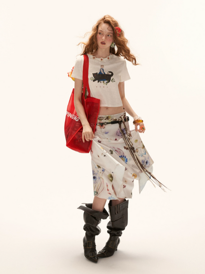 "Panther Reverie" Oil Painting Graphic Cropped T-shirt WE927