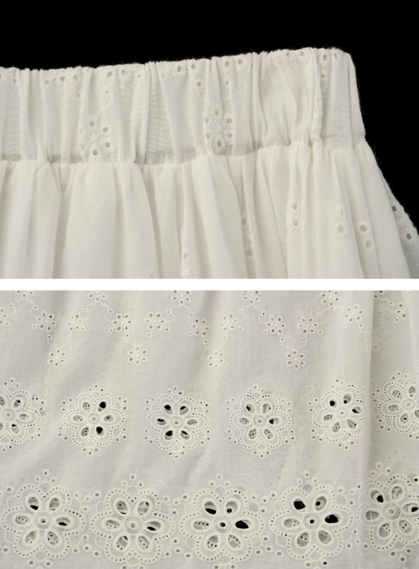 White Lace Ruffle Cami & Eyelet Maxi Skirt Set  WE991