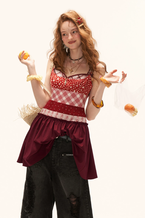 MAMC - "Cherry Stardust Mood" Mixed Print Cami Mini Dress WE909