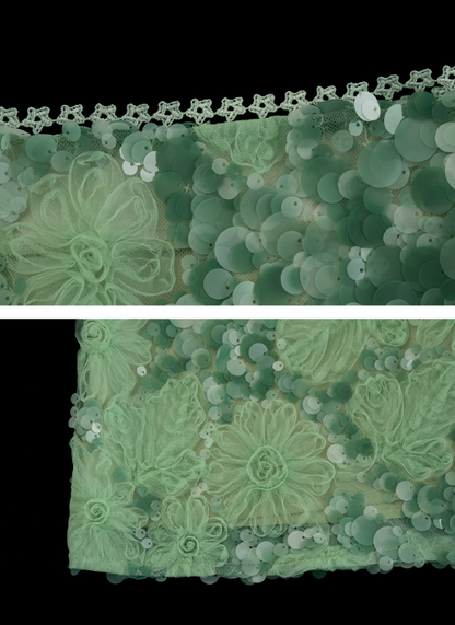 Mint Sequin Embroidered Midi Skirt