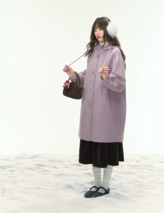 [CAN] “Soft Mist Tulip” Purple Long Hooded Wool Coat WW2025446
