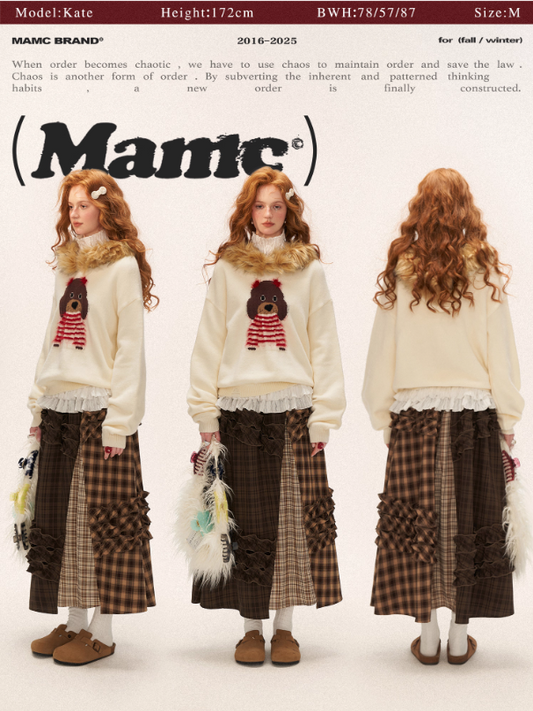 MAMC - Dog Fur-Trim Pullover Hoodie Sweater WE805 - Beige