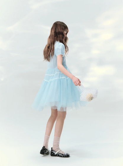 “Ice Blue Polka Dream” Blue Polka Dot Tiered Mini Dress