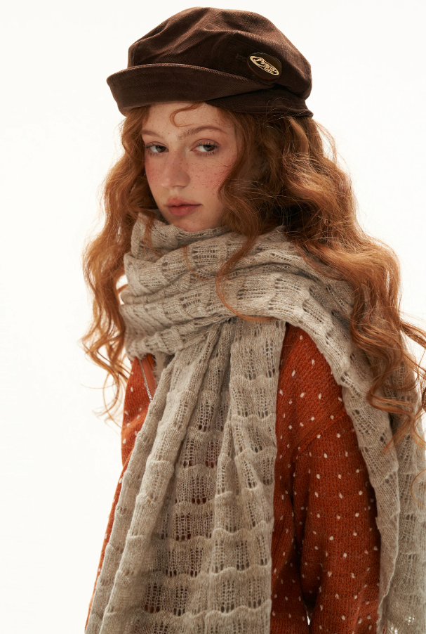 MAMC - Orange Polka Dot Textured Zip-Up Hooded Knit Cardigan