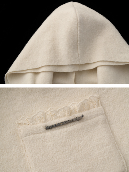 MAMC - White Double-Hood Wool Blend Tie Coat WE896