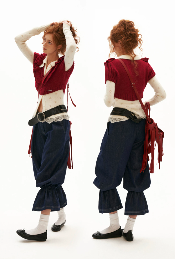 MAMC - Layered Muse V-Neck Knit Top (Red / Black)