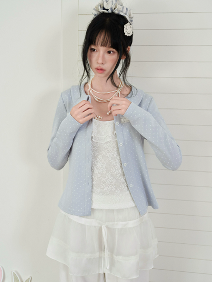 DAILY ARTIST - Light Blue Polka-Dot Peter Pan Collar Cardigan & Lace Cami Set