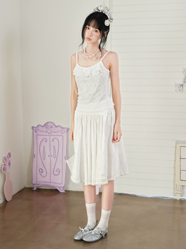 DAILY ARTIST - Light Blue Polka-Dot Peter Pan Collar Cardigan & Lace Cami Set