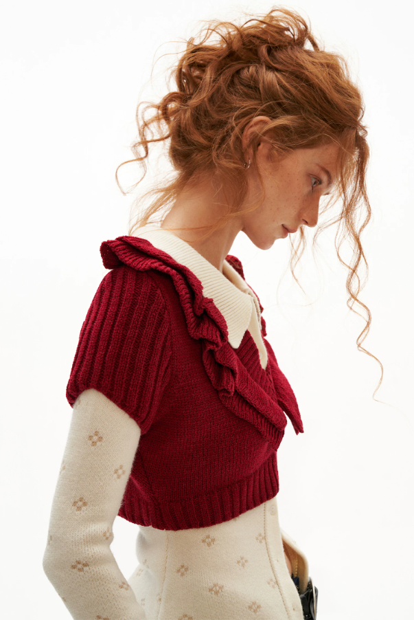 MAMC - Layered Muse V-Neck Knit Top (Red / Black)