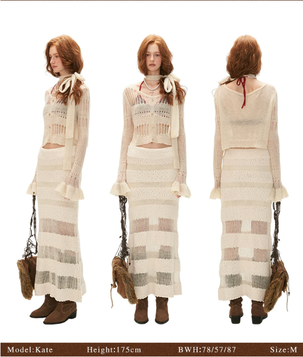 MAMC - Wide-Neck Cutout Cropped Knit Cardigan (Black / Yellow / Beige / Plaid Bra)