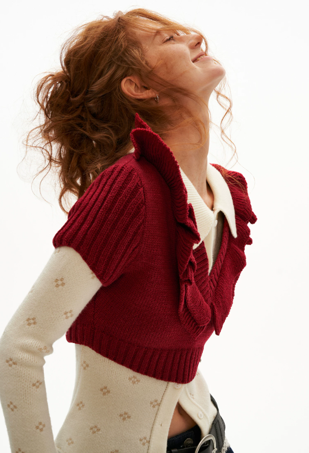 MAMC - Layered Muse V-Neck Knit Top (Red / Black)