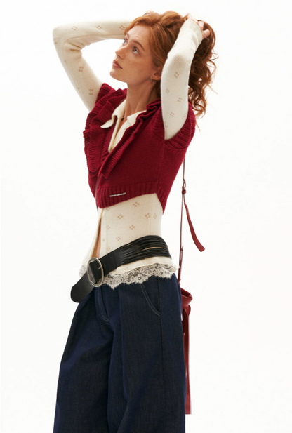 MAMC - Layered Muse V-Neck Knit Top (Red / Black)