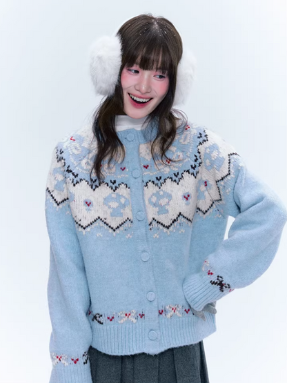 CREAMO2奶油氧气 - Soft Blue Fair Isle Raglan Knit Sweater