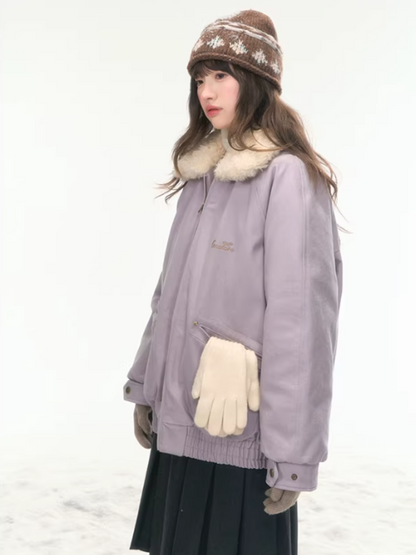 "Misty Lilac" Contrast Fur Collar Utility Down Jacket LL2025457