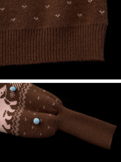 MAMC - Fox Fair Isle Deep V-Neck Oversized Sweater WE780 (Mocha)