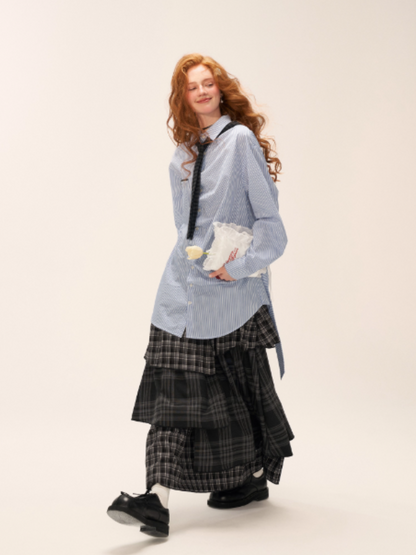 MAMC - Striped Long Sleeve Shirt with Tie (Blue Stripes)