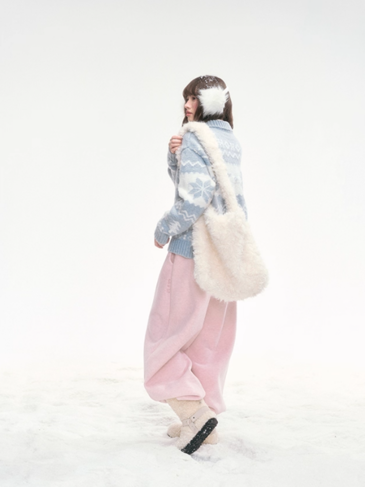 "Frost Whisper" Blue Vintage Contrast Knit Cardigan LL2025305