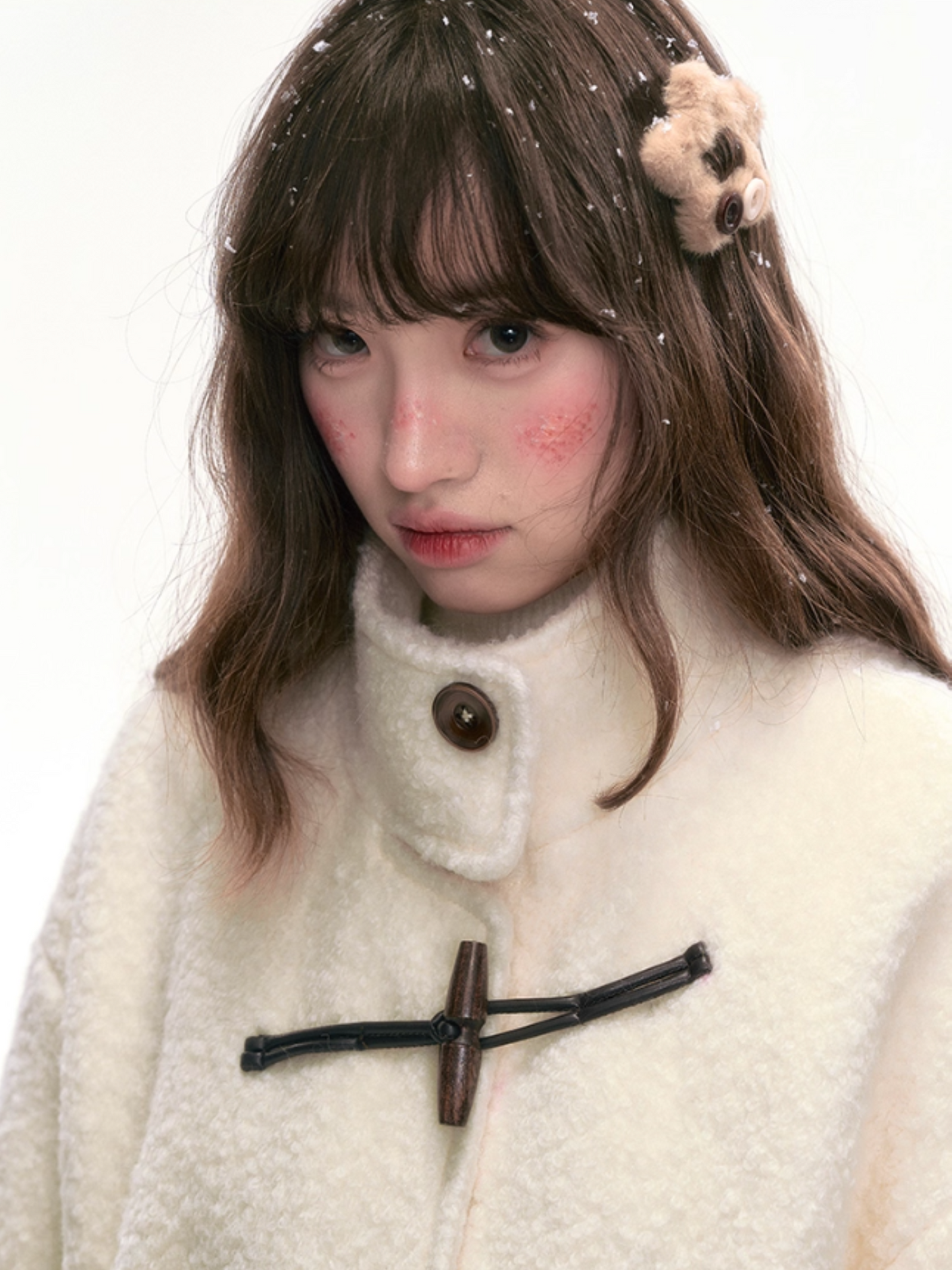"Warm Latte Glow" Wool Duffle Coat — Belted Bouclé Design SJ2025302