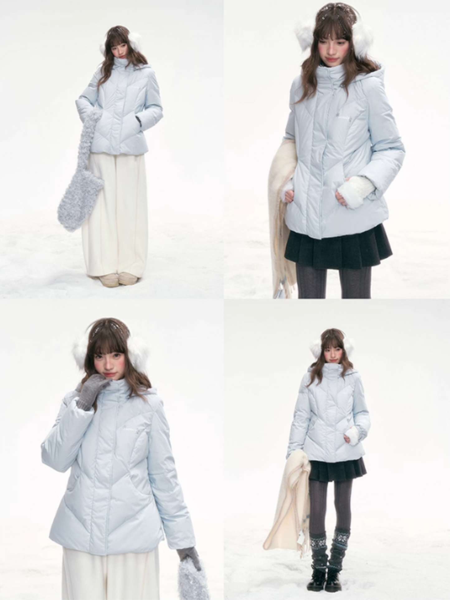 “Snowday Serenade” Powder Blue Waist-Defining Down Jacket LL2025298
