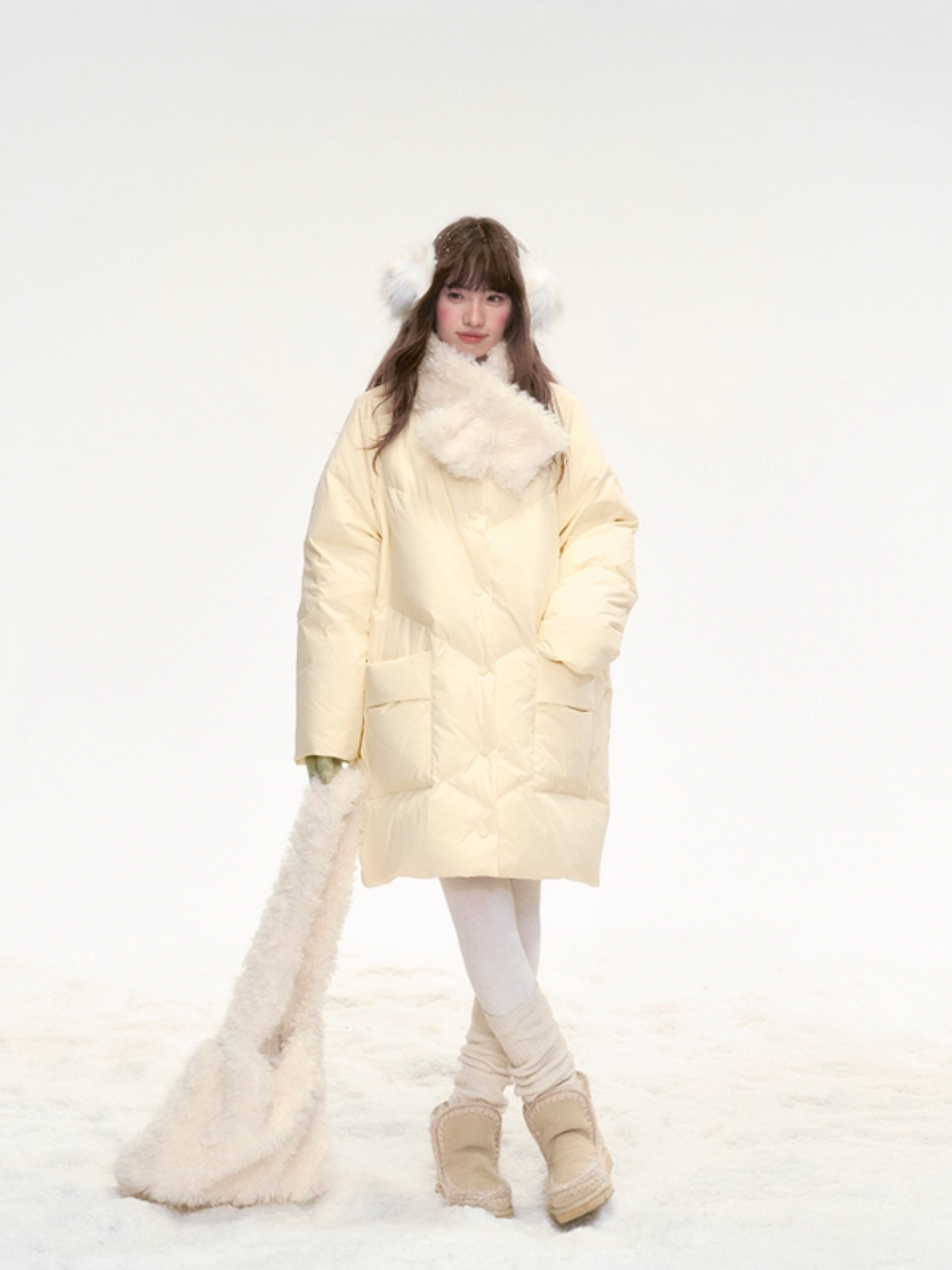 "Honey Glow" Soft Cream Mid-Length Down Jacket SJ2025331