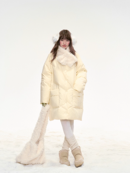 "Honey Glow" Soft Cream Mid-Length Down Jacket SJ2025331